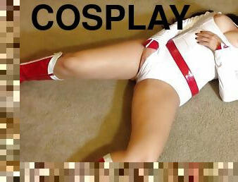 Fantastic cosplay woman masturbating in solo scene