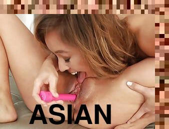 asiatique, masturbation, giclée, lesbienne, exotique