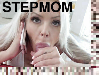 mommy stepmom can blowing while husband is on the phone