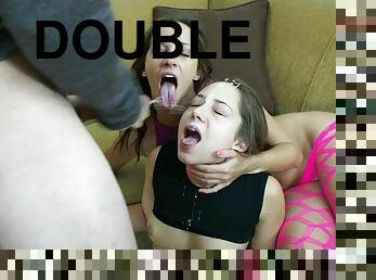 Double Trouble: threesome with massive mouthful cumshot