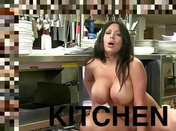 Breasty latina mommy kitchen sex