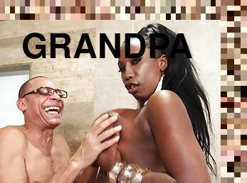 Horny grandpa is gonna fuck chubby black tranny