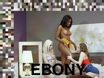 ébène, interracial, lesbienne, ados, jouet, sexe-de-groupe, trio