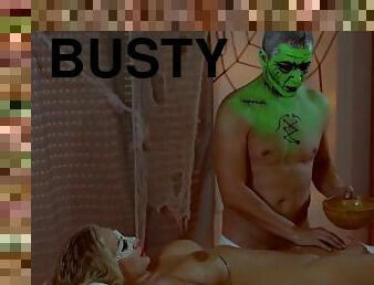 Busty Hungarian Blonde Covered In Green Oil During Halloween Themed Fuck - Kayla Green