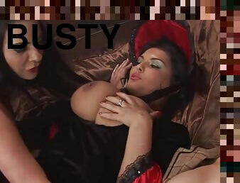 Hot busty lesbian MILFs group sex video