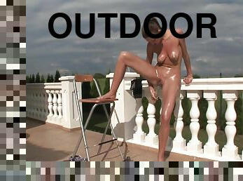 en-plein-air, maigre, babes, ados, jouet, doigtage, gode, action, solo, seins-flasques