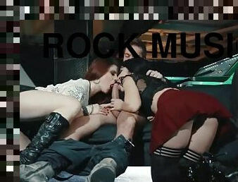 Rock musicians share a hard cock after a concert