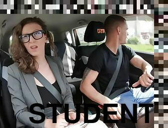 Driving tutor babe fucked by student driver outdoors