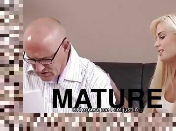 Mature businessman lures his sons blonde girlfriend into a deal