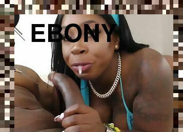 Ebony ghetto slut gets mouthful of cum - Big black tits & fat ass