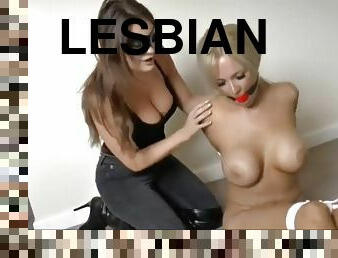 Fetish lesbian femdom with brunette and blonde - Big tits in bondage
