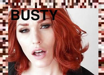 Busty redhead chick solo - leather fetish masturbation