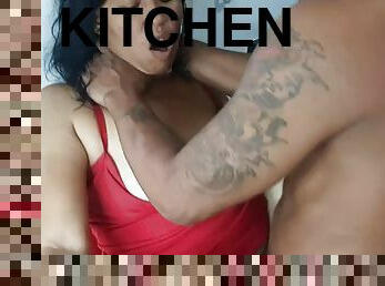 Horny Lana sucks my cock in the kitchen. Part 2. At the end we doggystyle