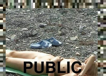 nudista, público, câmara, praia, vigia