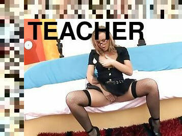 Blonde teacher driving her favorite pupil is not in his right mind