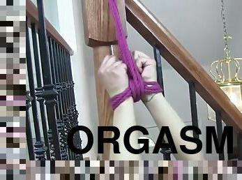 Banister bondage orgasm