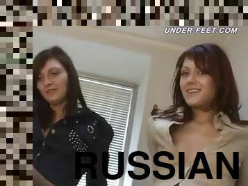 Dirty foot worship of two Russian mistresses