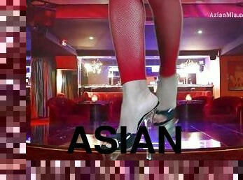 asiatique, milf, pieds, décapage, résille, fétiche, talons-hauts, jambes, taquinerie