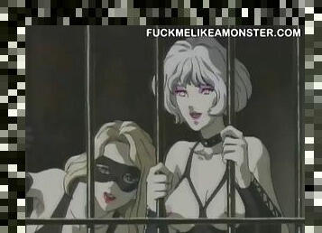 Anime teen sucking cock in a cell