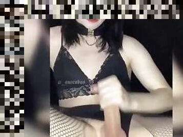 Goth Transgender Girl Touching Herself