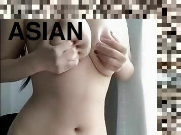 asiatique, gros-nichons, masturbation, webcam, solo
