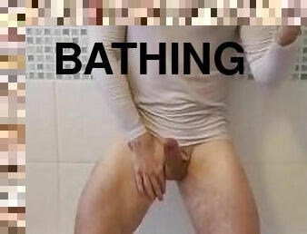 Wet t-shirt thirst - Athletic hunk pleasuring and edging his thick throbbing cock in the shower