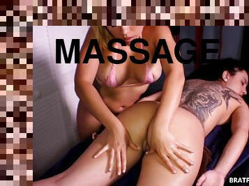 Sensual massage girl-girl body rubs