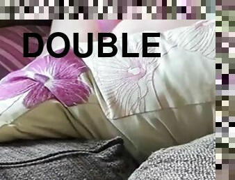 Filmed with iphone very brutal double penetration double dildo double orgasm close up
