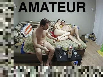 amateur, hardcore, trio, double, webcam, pénétrante