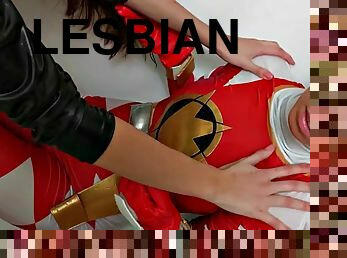 Lesbian Super heroes Sex Fight - Red Ranger defeated