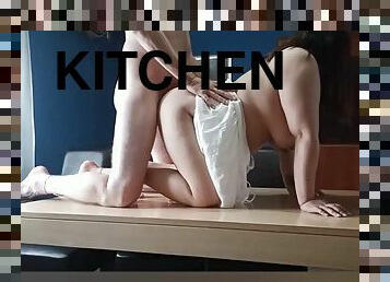 Fucking in the kitchen with a chubby asian woman