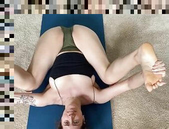 Hairy flexible girl stretches