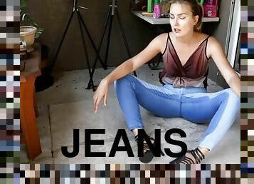 mijando, apertado, jeans