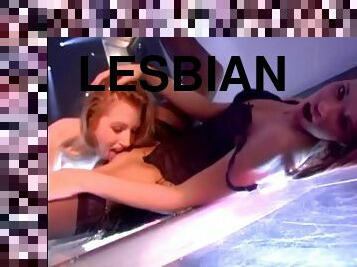 Perky tits redhead licks hot lesbian pussy on stage