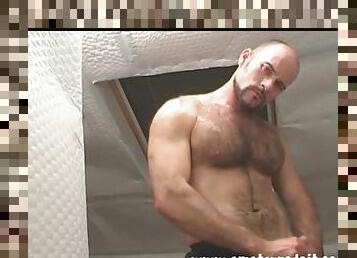 Hot bear with gorgeous chest hair jerks off