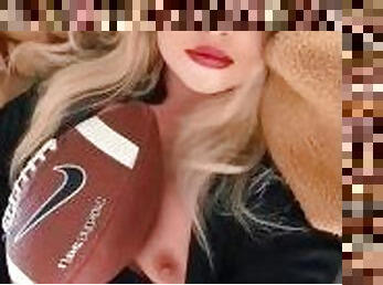 Masturbating in bedroom while husband watches his football game!!!