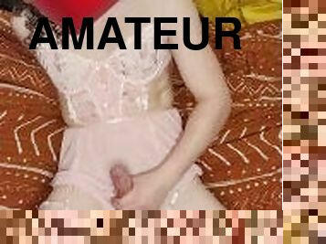 masturbation, transsexuelle, amateur, ejaculation-sur-le-corps, ejaculation, lingerie, mignonne, petite, bite