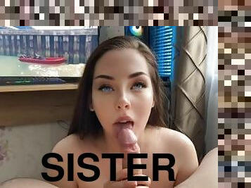 I was playing GTA until my stepsister showed up and gave me a juicy blowjob with cum in my mouth!