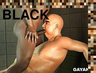 Chubby 3d hunk taking a hard black cock in the bathroom