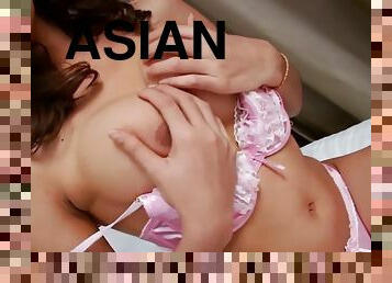 Hot asian shemale cums alone