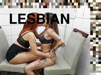 Giant Redhead and Hot Short Lesbian Deep Kissing