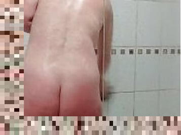 Blonde milf cleans shower