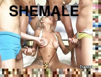 Blonde shemale sucking big cock four