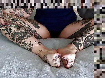 pieds, webcam, fétiche, tatouage