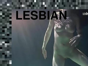 Lesbians and solo girls kiss underwater