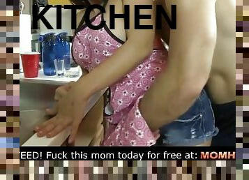 Attention! son fuck his mom in the kitchen!