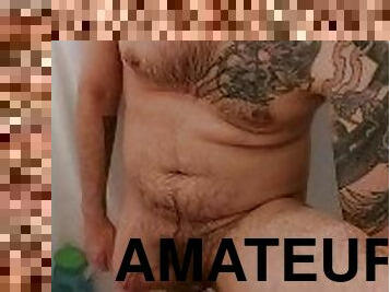 banhos, amador, maduro, gay, chuveiro, sozinho, realidade, tatuagem, provocando