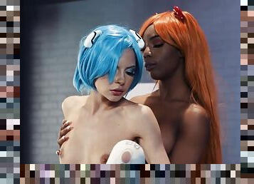Interracial cosplay lesbian couple gets nasty
