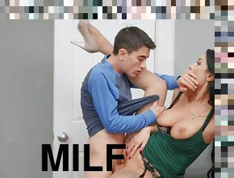 Short guy fucks bosomy MILFY in ass while GF listen to music