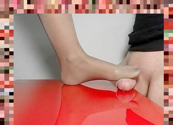 Dominant wife ruina slave's a pantyhose footjob